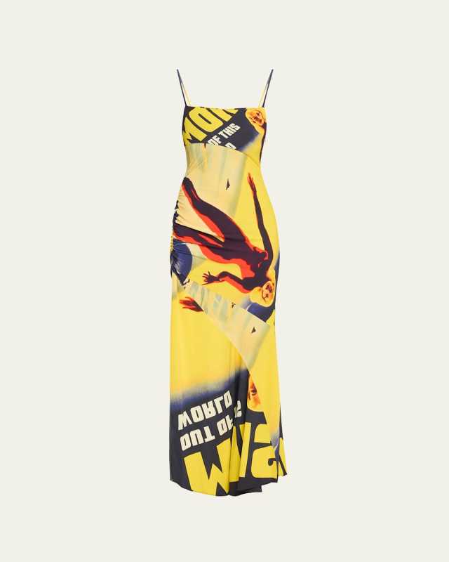 Draped Monse Lady Print Asymmetric Dress